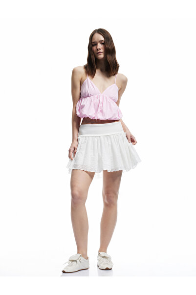 Koton Embroidered Cotton Thick Pleated Mini Skirt
