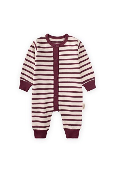 Cigit Striped Knitwear Jumpsuit 0-3 Years Old Plum