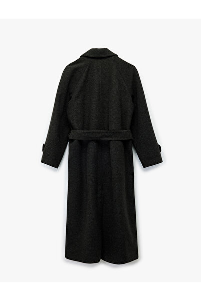 Koton Long Belted Cashmere Coat Long Sleeve Buttoned with Pockets