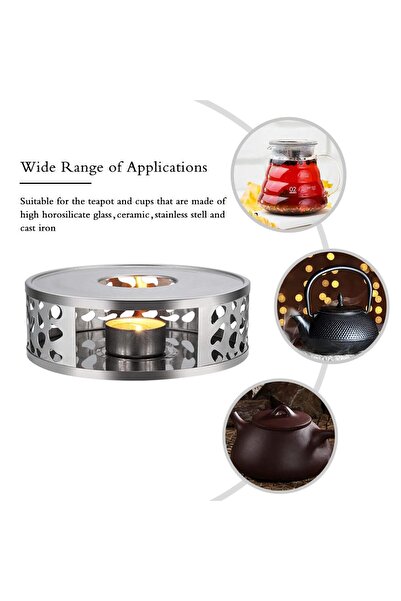 JZS Teapot Warmer Stainless Steel Base with Tea Light Holder Silver