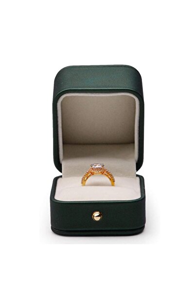 JZS علبة خاتم، جلد مربع عتيق بفتحتين لعرض الزواج (أخضر)