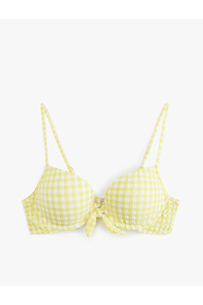 Koton Bowknot Gingham Patterned Push up Bikini Top