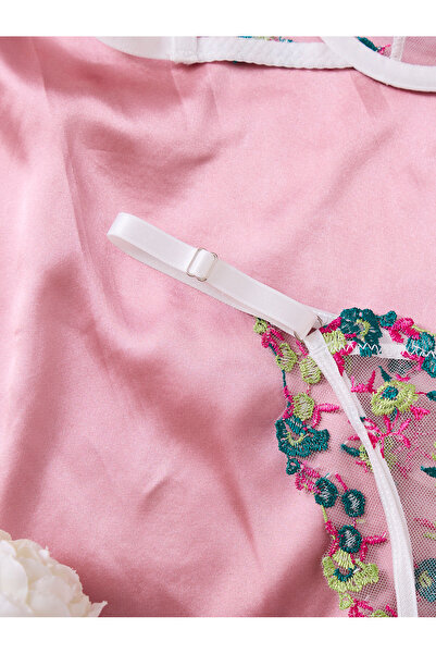 Sthxyfaith Womens 2 Piece Sexy Cute Underwire Push Up Strappy Heart Embroidered Mesh Sheer Lingerie Set