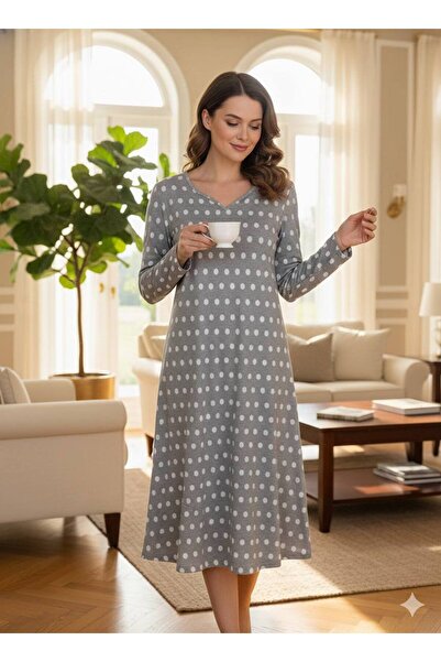 LİMİSSİ Women's 100% Cotton Modal Fabric High Quality Plus Size Home Dress