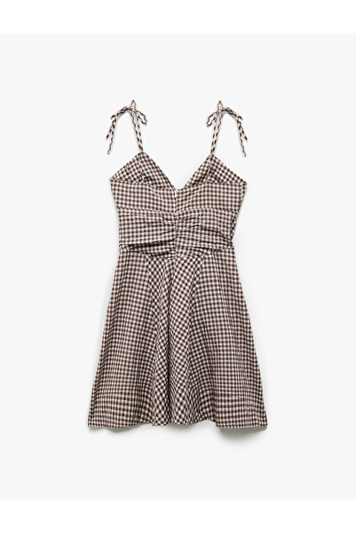 Koton A-Line V-Neck Mini Dress with Tie Detail and Straps