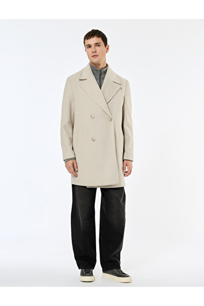 Koton Long Sleeve Pocketed Buttoned Double-Breasted Collar Long Cashmere Coat