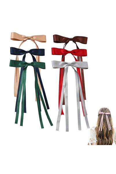 JZS Hair Bows Ribbon 6 Pcs Long Silky Satin Hair Clip Barrettes