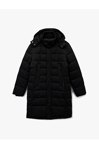 Koton Long Sleeve Pocket Hooded Long Puffer Coat