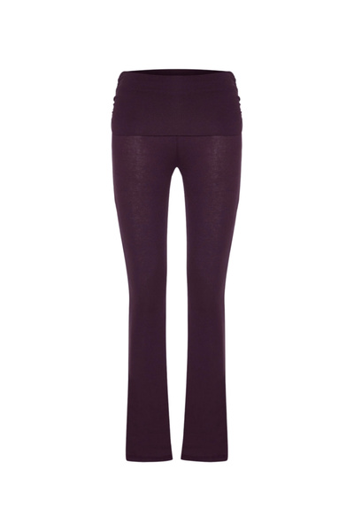 AQUELLA Maysa Beli Gathered Ribbed Knit Plum Pants