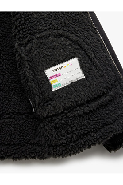 Koton Long Sleeve Plush Collar Detailed Pocket Zippered Leather Jacket