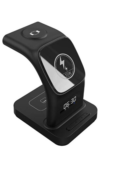 S-LINK SW-CWF130 Siyah Telefon Kulaklık Akıllı Saat 15W 3 in 1 Magsafe Led Lo...