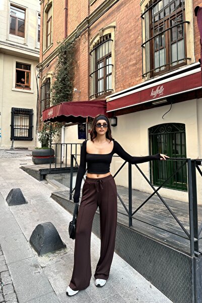 BEJNA Women's Ribbed Detailed Soft Modal Textured Straight Cut Pants