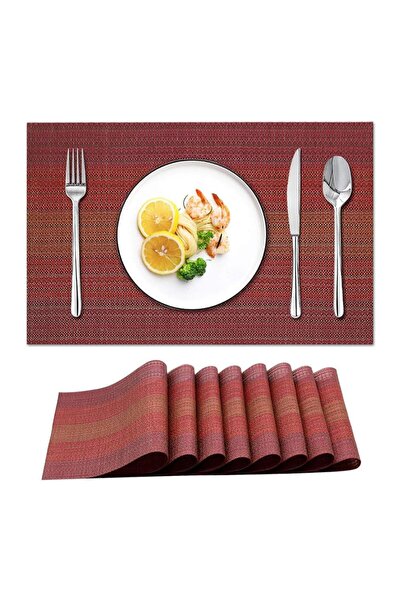 JZS Placemats Set of 6 Washable Vinyl PVC Weave for Dining Table Red