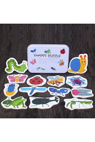 bebeLOGIC Puzzle din lemn, bebeLOGIC, insecte, cutie metalică, 17x12x3cm