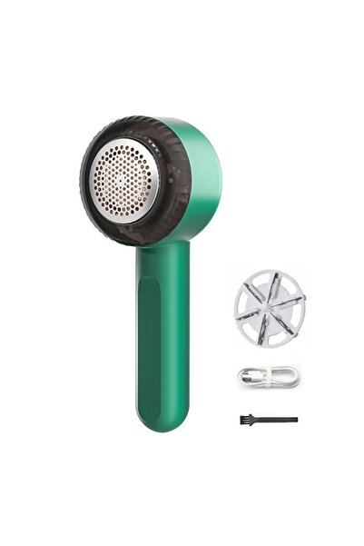JZS Fabric Shaver Rechargeable Lint Remover, 6-Blade USB Defuzzer Silver Green