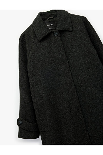 Koton Long Belted Cashmere Coat Long Sleeve Buttoned with Pockets