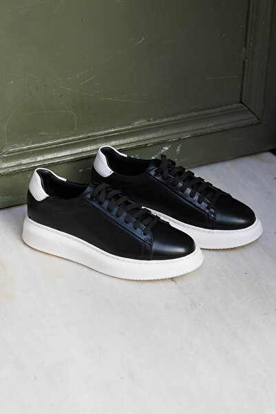 Vantaggio Sorento Black 100% Genuine Leather Men's Sneaker Shoes