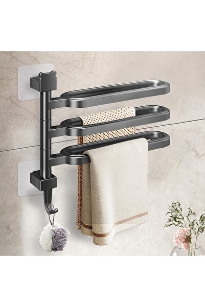 NO BRAND Towel rack, wall mounted, 3-arm, self-adhesive ABS, with hooks, suit...
