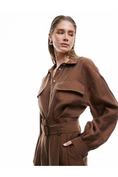 Koton Cămașă cu mânecă lungă din țesătură modală, cu detaliu de buzunar acoperit și guler clasic