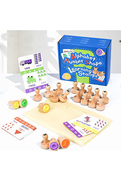 bebeLOGIC Set stampile din lemn Montessori, bebeLOGIC, litere, numere, forme ...