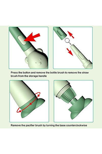 JZS Baby Bottle Brush, 3 in 1 Cleaning Brush with Straw Crevice Cleaner(Red)