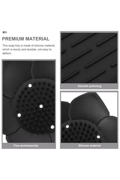 JZS Silicone Soap Holder Draining Tray for Kitchen Bathroom Black