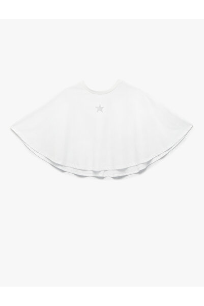Koton Star Stone Detailed Crew Neck Crop Cape T-Shirt
