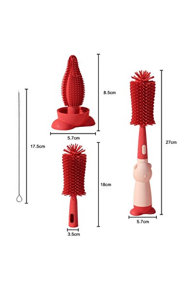 JZS Baby Bottle Brush, 3 in 1 Cleaning Brush with Straw Crevice Cleaner(Red)