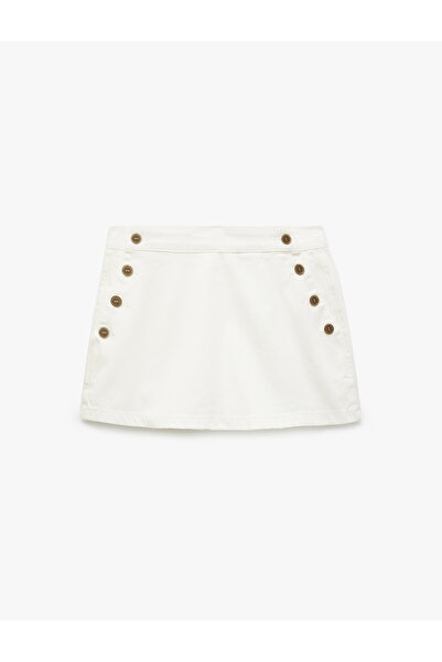 Koton High Waist Buttoned Cotton Mini Shorts Skirt