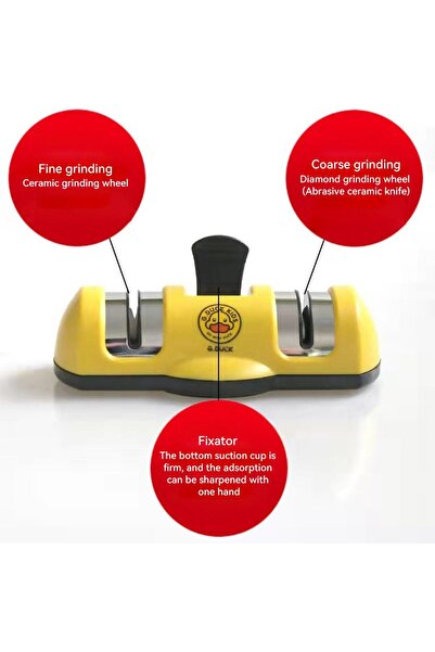 JZS Knife Scissors Sharpener, Hands-Free Safety Suction Base Yellow
