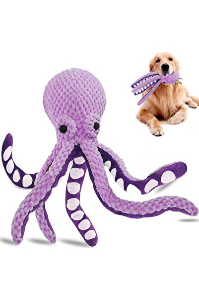 JZS Squeaky Dog Toys Durable Octopus Chew Plush for Dogs Purple