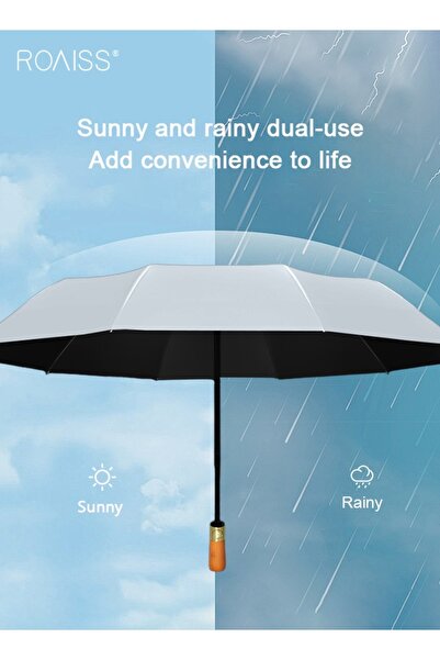 ROAISS Unisex Multi Functional Semi Automatic Umbrella with Wooden Shaft Windproof Reinforced Dual Person
