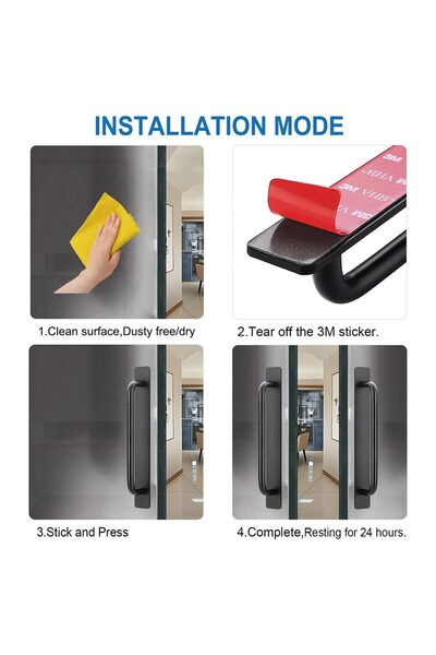 JZS Cabinet Drawer Handles 2PCS Self-Stick Aluminum Black