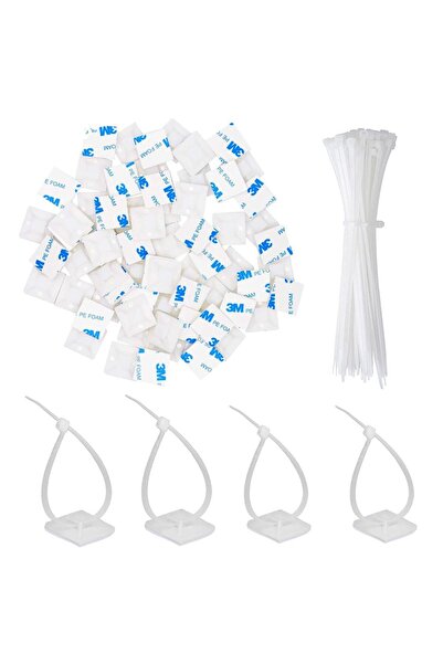 JZS حاملات قواعد الكابلات ذاتية اللصق، 100 حامل، 500 رابط كابل، أبيض