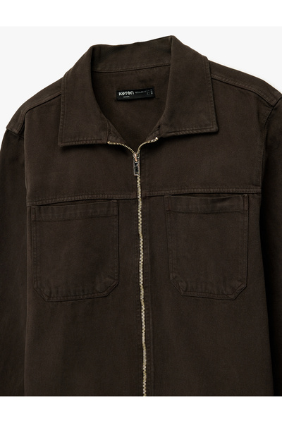 Koton Regular Fit Long Sleeve Pocket Detailed Zippered Shirt Jacket