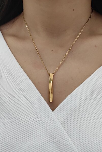 Chavin Gold Curved Bar Women's Steel Necklace Eb81Srx