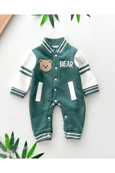 hümabebe Bear Printed Pocket Detailed Boy's Winter Overalls with Snap Fasteners Fleece-Lined