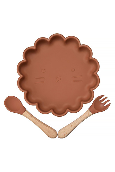 Pitikot Set Farfurie din Silicon cu Tacamuri din Lemn Pitikot® Model Pisica, ...