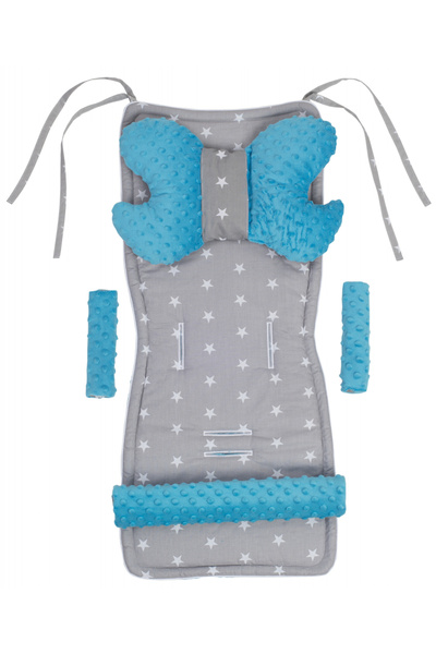 Nichiduta 4 in 1 Minky stroller set with cushion mattress, 2 belt protectors and bumper bar protector
