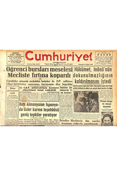 Gökçe Koleksiyon Cumhuriyet Gazetesi 27 Şubat 1960 - Prenses Margaret Nihayet...