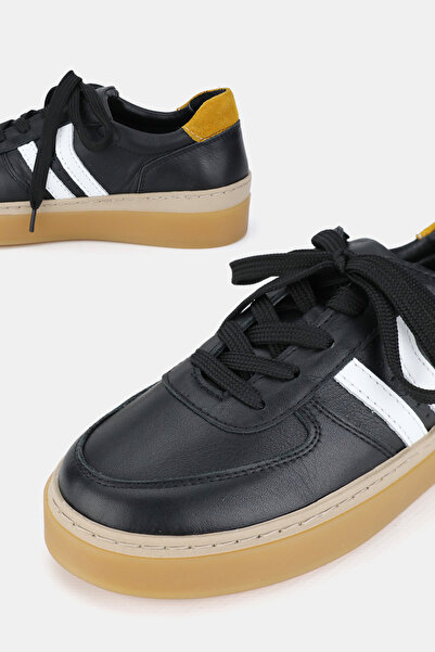 TUNAELLİ Women's Black Genuine Natural Leather Size 36-41 Lace-Up Sneaker Shoes