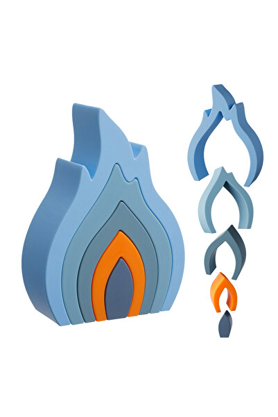 Pitikot Pitikot® Stacking Toy Set of 5 – Montessori Flame, Soft Silicone, Blue