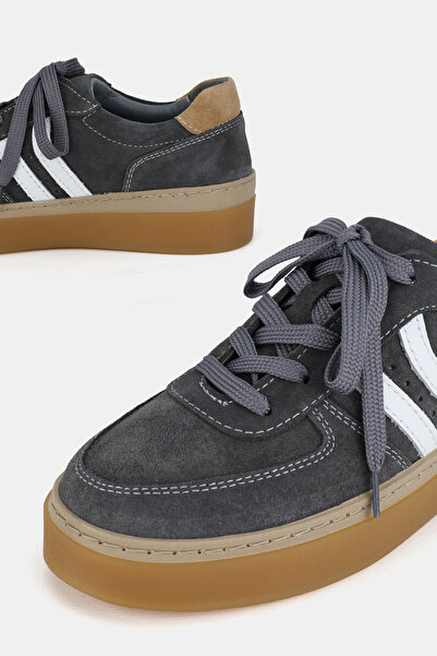 TUNAELLİ Women's Anthracite Gray Suede Genuine Natural Leather Size 36-41 Lace-Up Sneaker Shoes