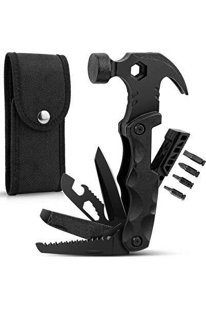 NO BRAND مفتاح مطرقة متعدد الأغراض 18 في 1، ملحق للتخييم، أسود