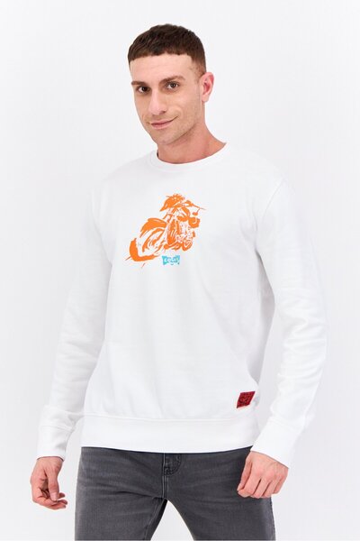 Levi's Men Crew Neck Long Sleeves Graphic Print Sweatshirt, White Combo