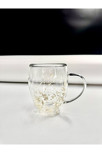 Titan Double-walled glass mug 350 ml with gold pearls