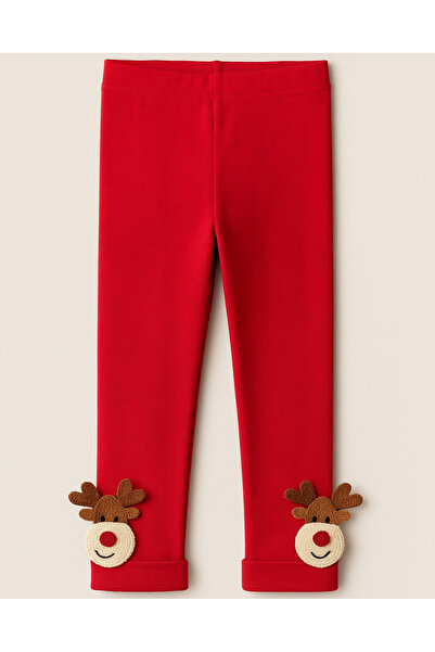 Katia&Bony Girl's Cotton Leggings Pants with Deer Accessories Red