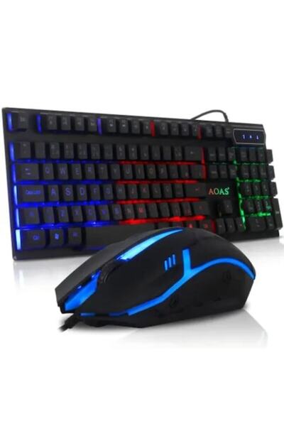 AOAS Wired Gaming Keyboard and Mouse Set, USB, LED Lighting, Black