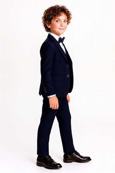 AHENGİM Boy's Compass Badge Bow Tie Jacket 4-Piece Set Suit Ak2840