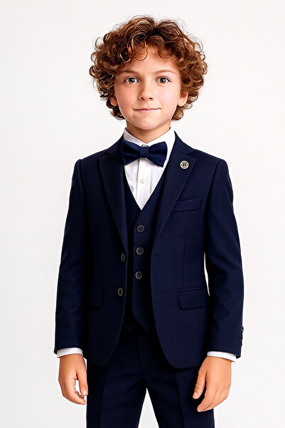 AHENGİM Boy's Compass Badge Bow Tie Jacket 4-Piece Set Suit Ak2840